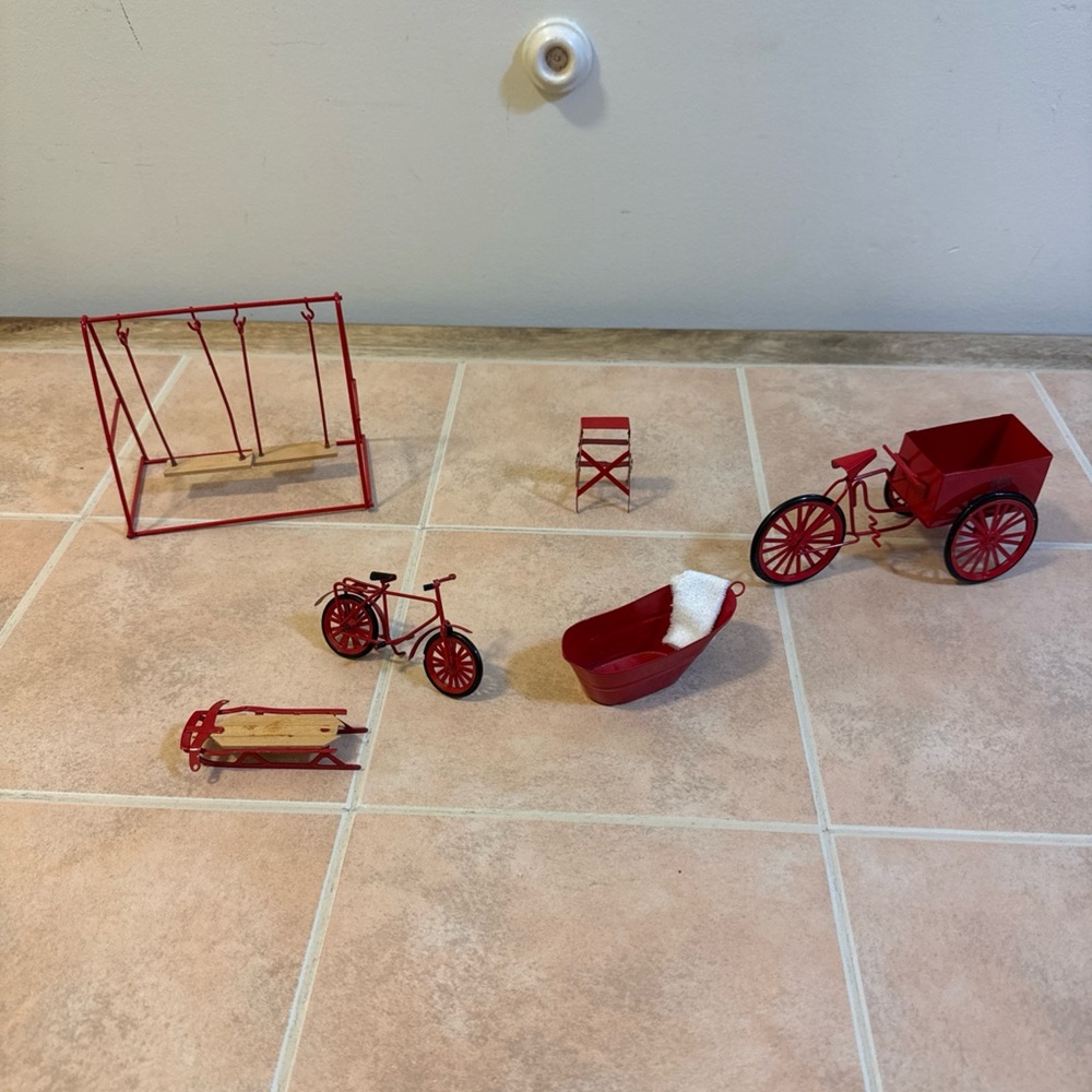Vintage Red Midwest Metal Village Pieces
